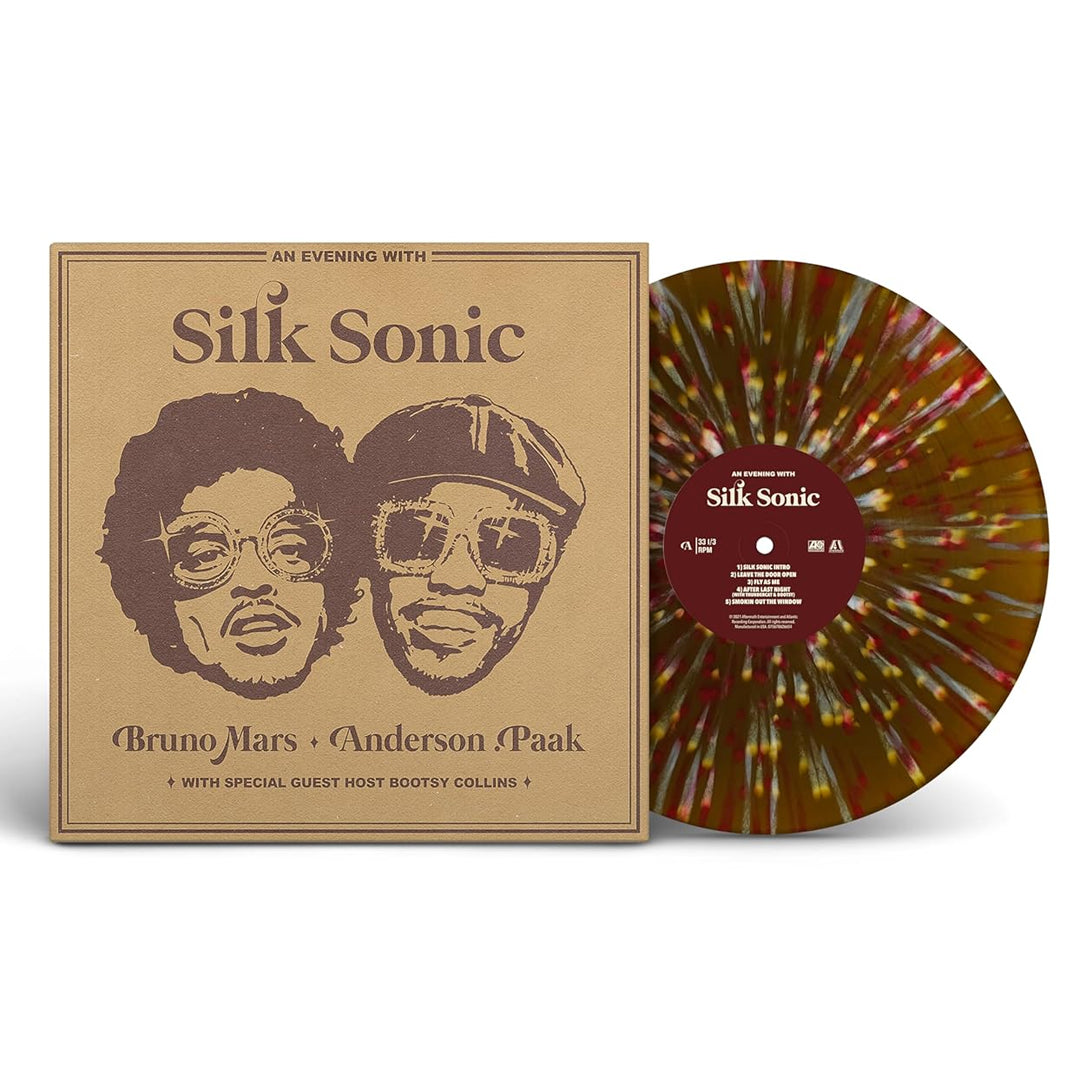 Silk Sonic Bruno Mars and Anderson Paak - An Evening With Silk Sonic Gold with White and Apple Red Splatter Vinyl)