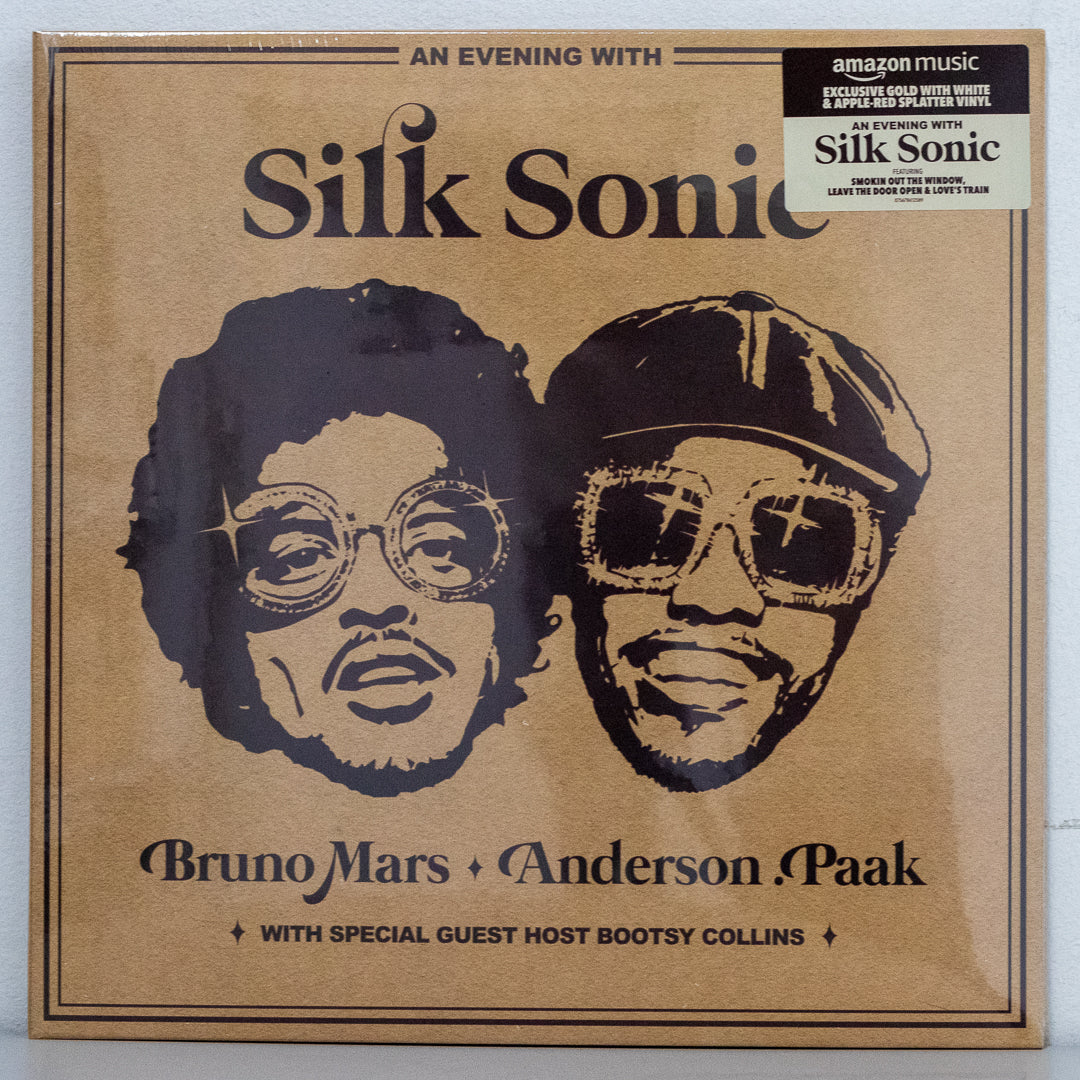 Silk Sonic Bruno Mars and Anderson Paak - An Evening With Silk Sonic Gold with White and Apple Red Splatter Vinyl)